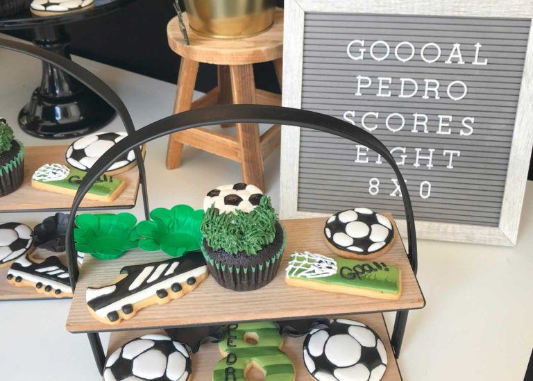 SOCCER THEMED DECORATED COOKIES AND CUPCAKES