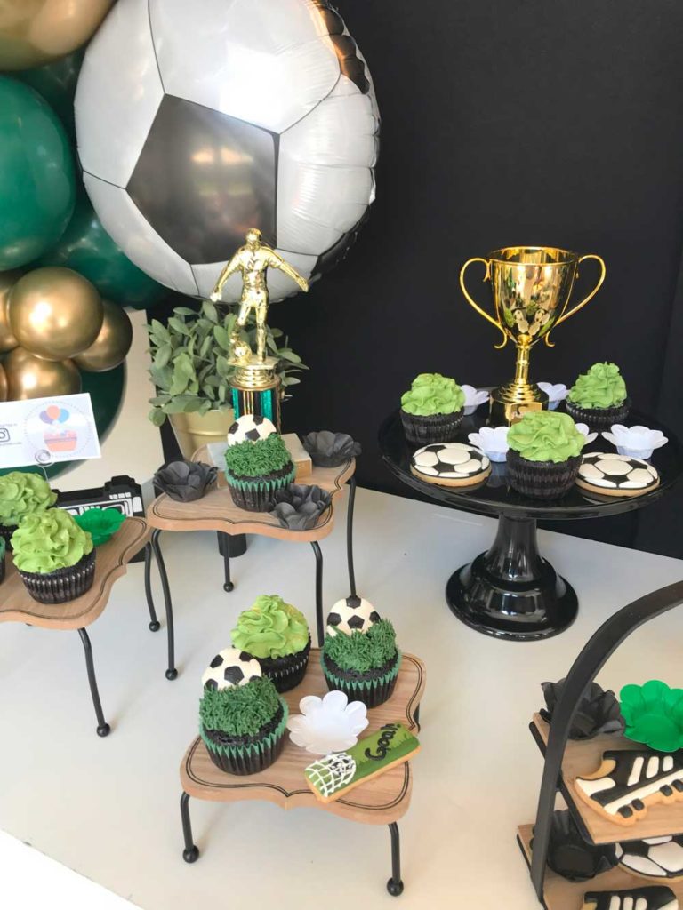 SOCCER THEMED CUCPAKES AND DECOR STAGED