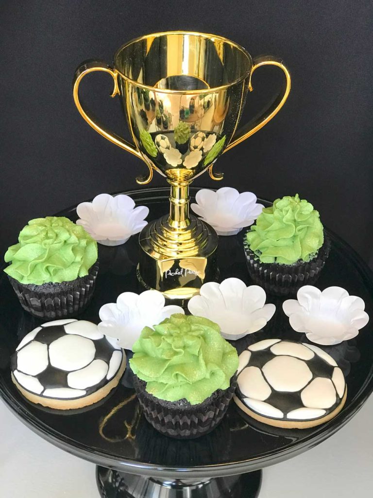 SOCCER THEMED DECORATED COOKIES AND CUPCAKES