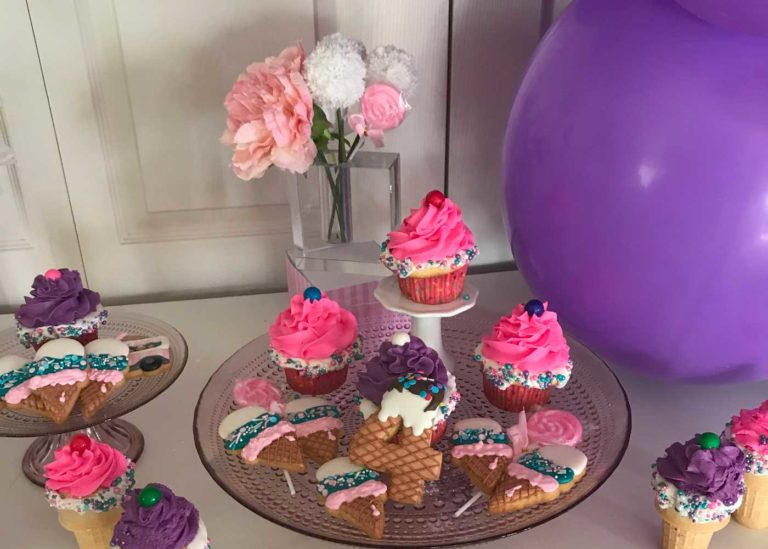 ICE CREAM THEMED CUPCAKES AND DECORATED COOKIES STAGED