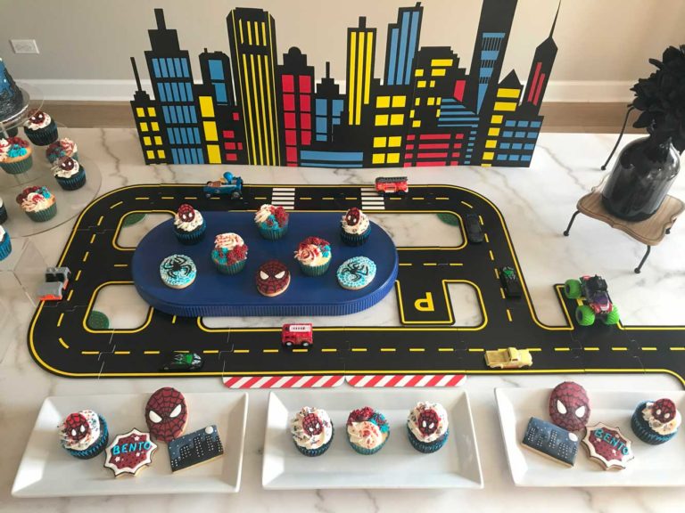 SPIDERMAN THEMED DESSERTS AND DECOR STAGED