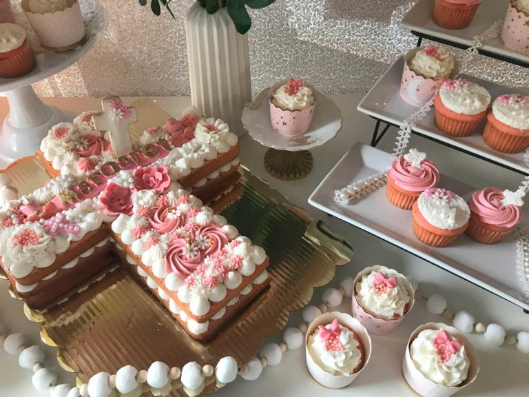 GIRL BAPTISM THEMED CAKE AND CUPCAKES