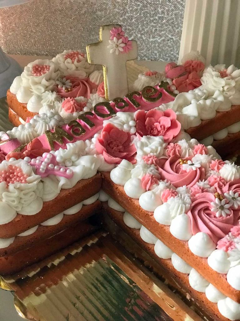 GIRL BAPTISM THEMED CROSS SHAPED LAYER CAKE