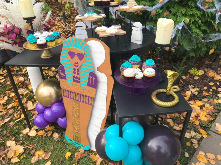 EGYPTIAN MUMMY THEMED DESSERTS AND DECOR STAGED